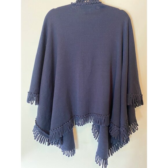 Coldwater Creek Navy Blue Loop Fringe Open Front Poncho Wrap - Picture 2 of 6